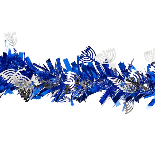 Northlight 50Ft Blue & Silver Menorah Hanukkah Tinsel Garland | 50 ft | Michaels®